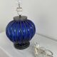 Vintage, blown glass lamp base, cobalt blue, silver metal frame, designer lamp, chic