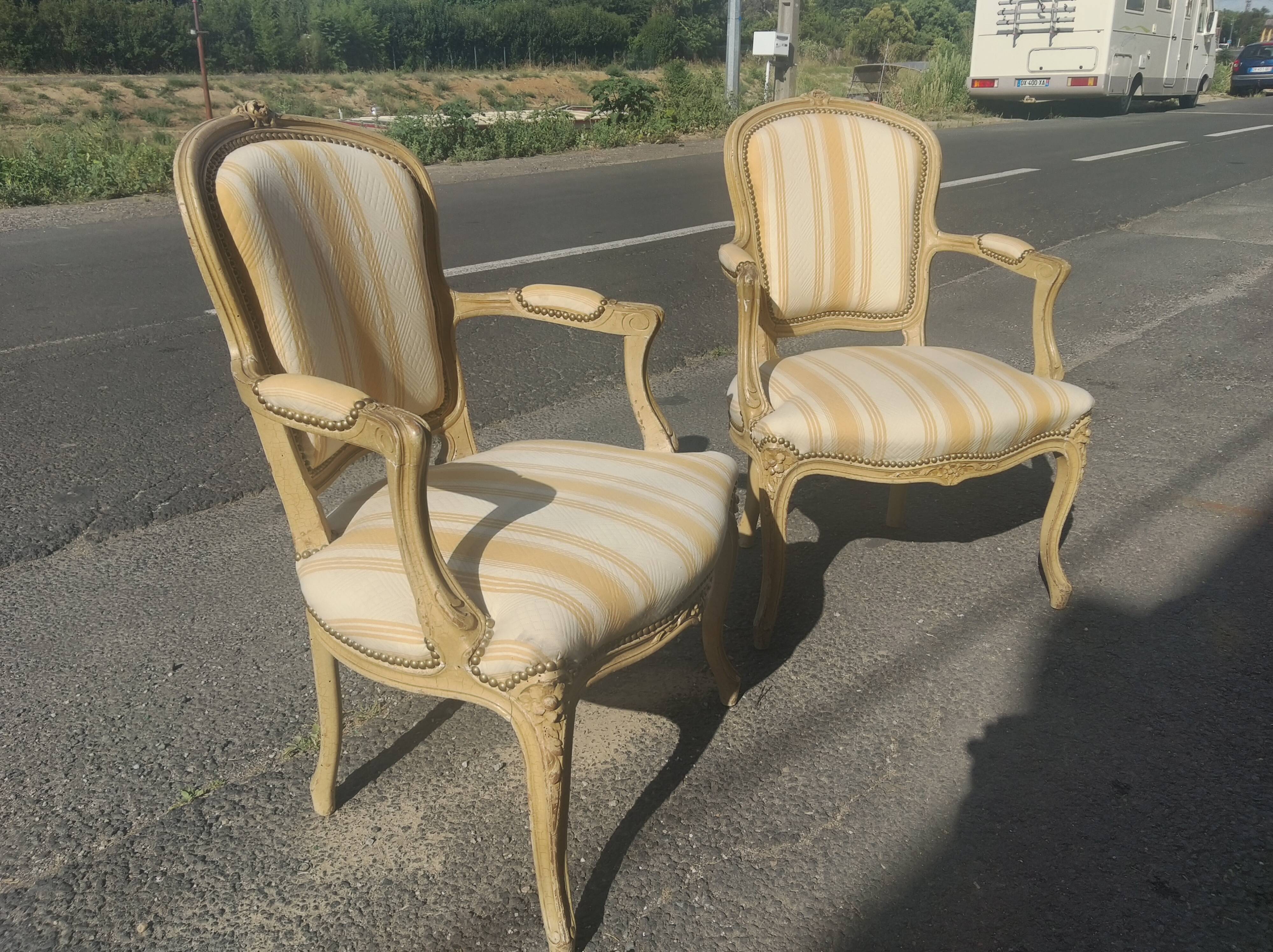 Pair of Louis XV style convertible armchairs