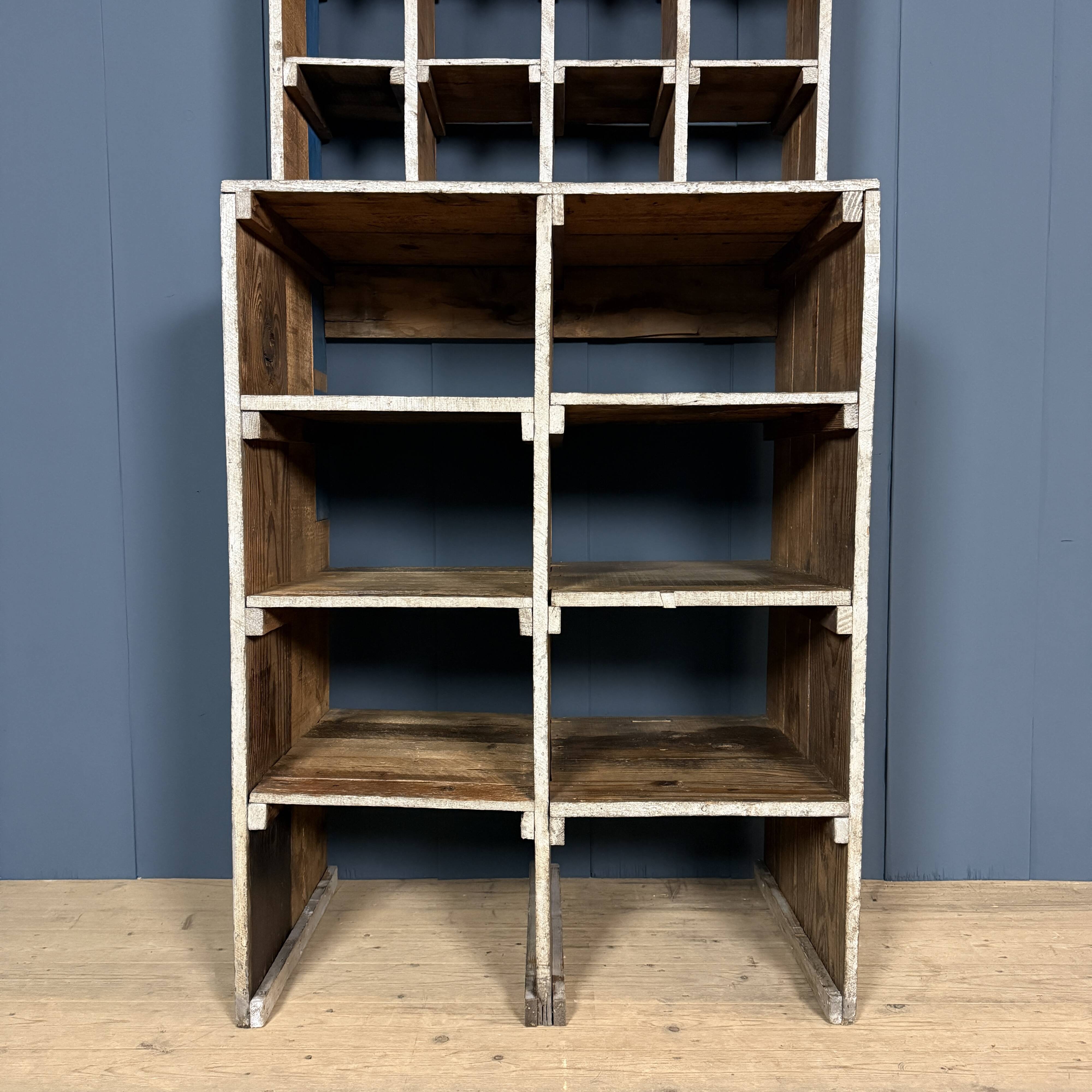 Large old industrial wooden workshop pigeonhole cabinet