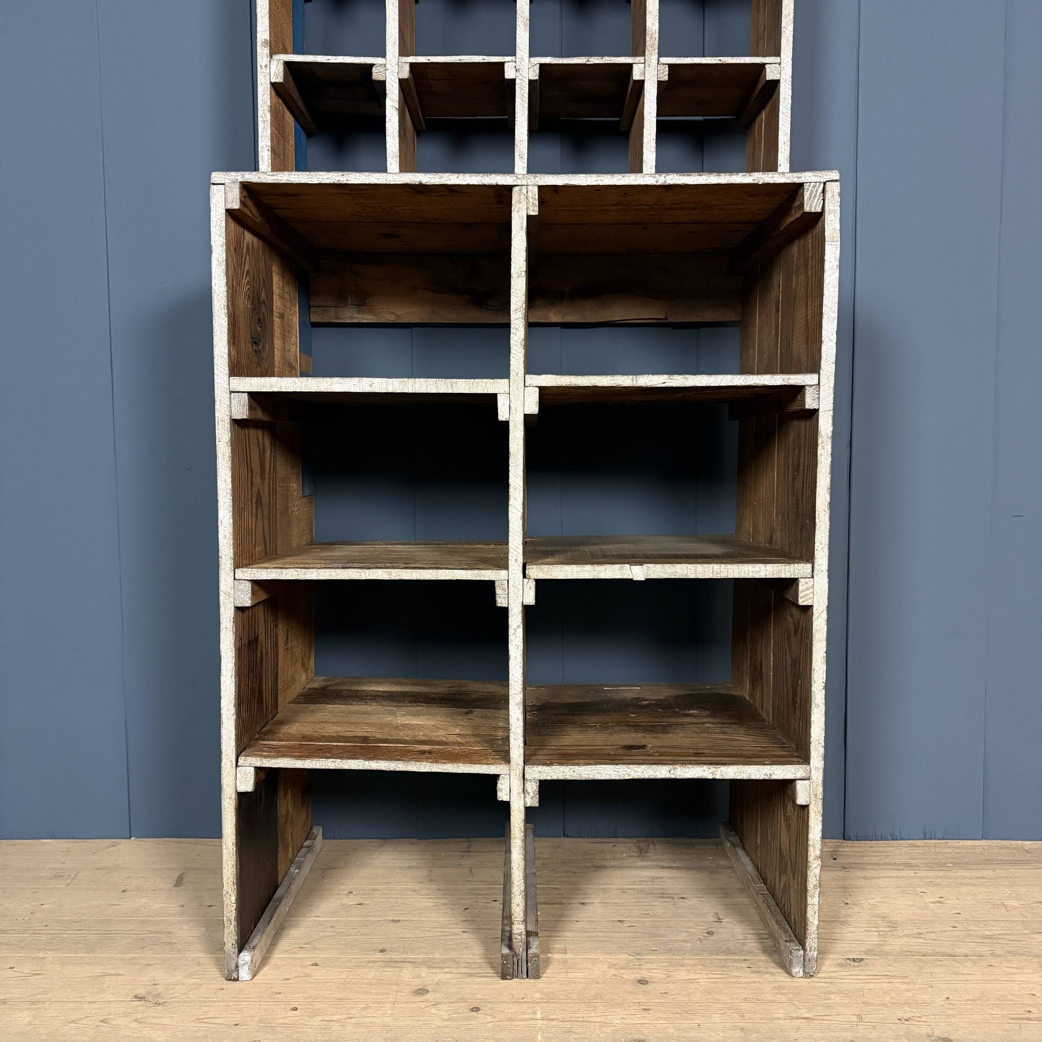 Large old industrial wooden workshop pigeonhole cabinet