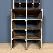 Large old industrial wooden workshop pigeonhole cabinet