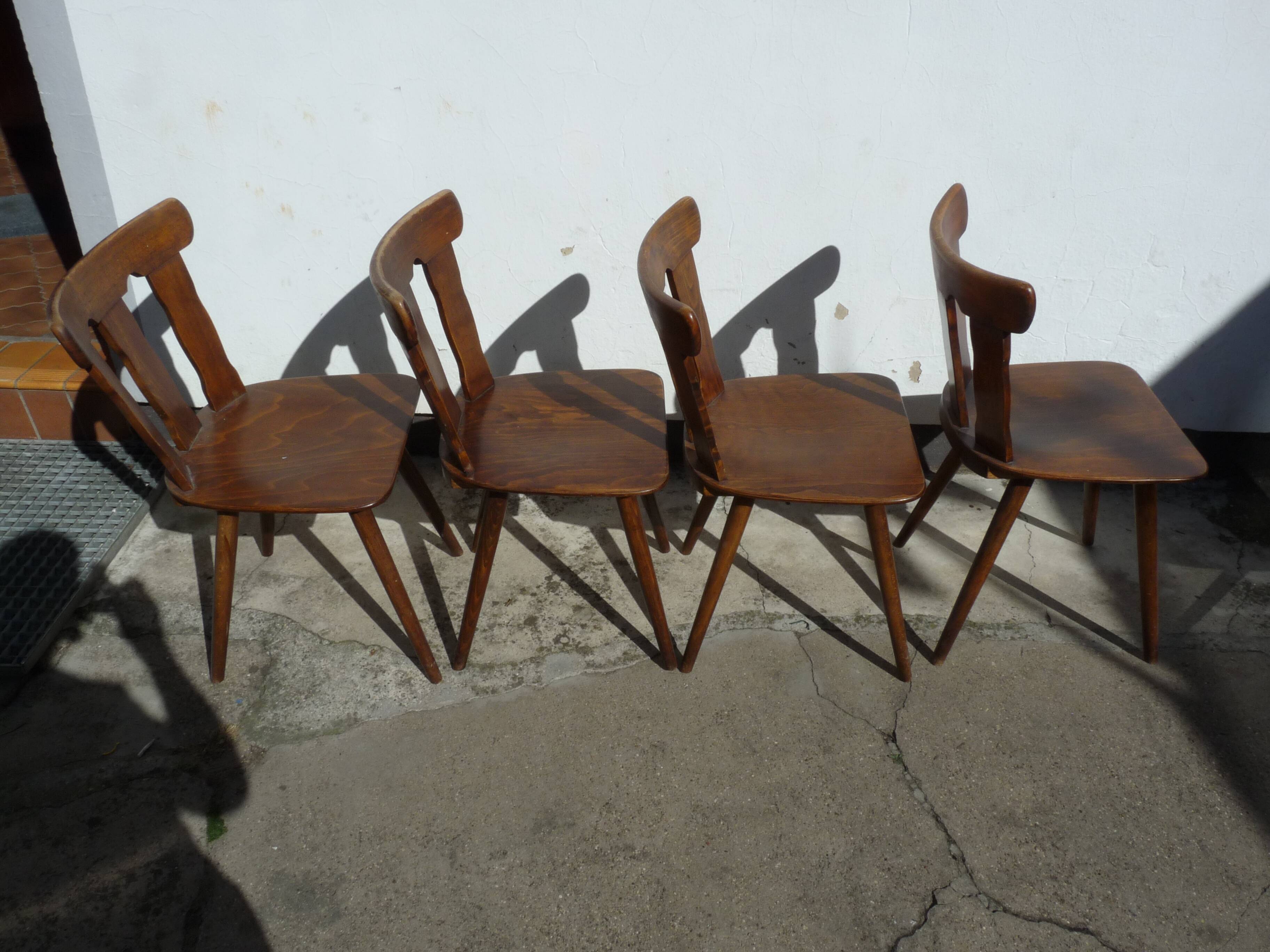 Lot of 4 wooden bistro chairs - 70s 80s 90s