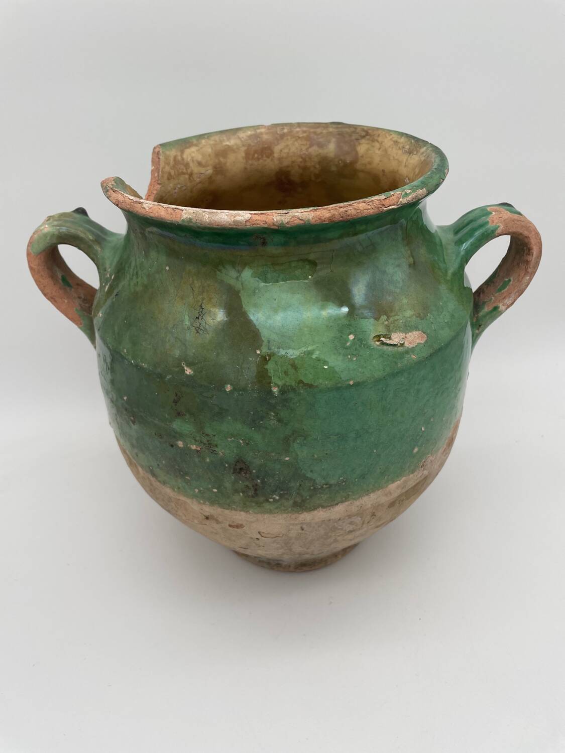 Old green glazed earthenware jam pot France 19th century