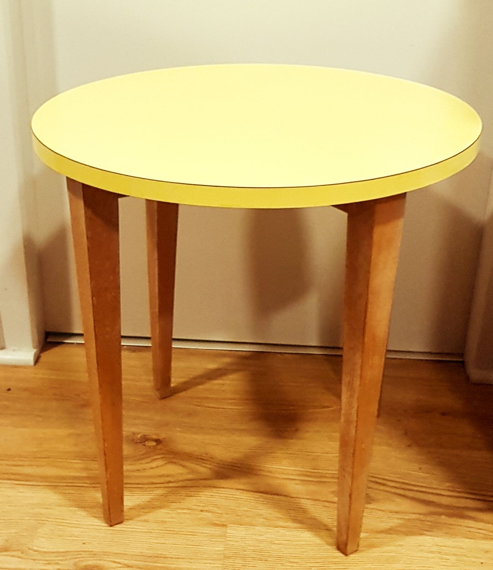 Yellow formica & wood side table
