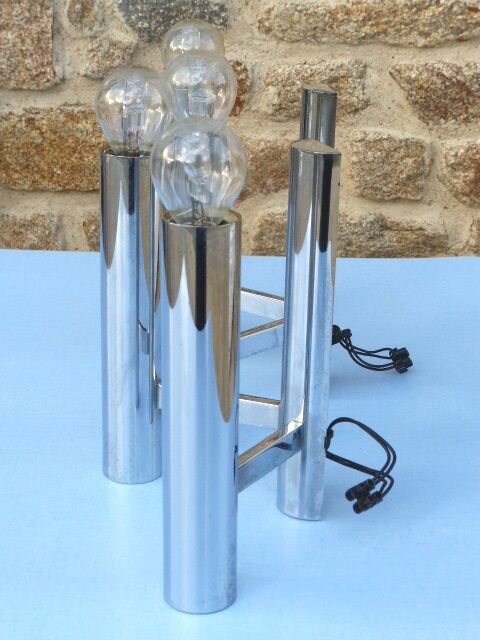 Chromed metal wall lights from Sciolari House in the 60s