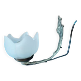 Applique lampe tulipe rose pâte de verre base fonte métal patiné