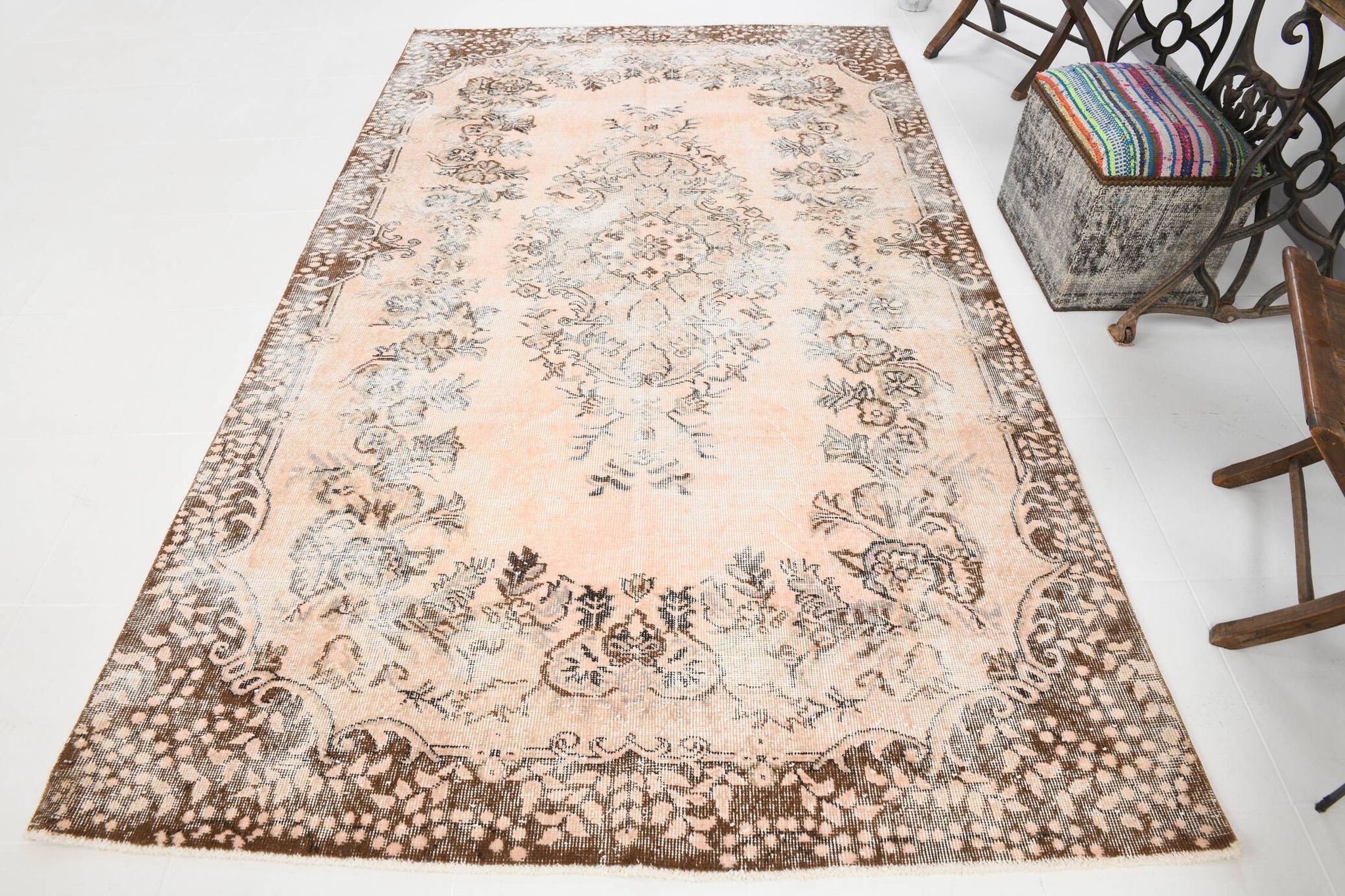 5x9 Brown Beige Classic Floral Handmade Vintage Rug, 167x283Cm SK 5465