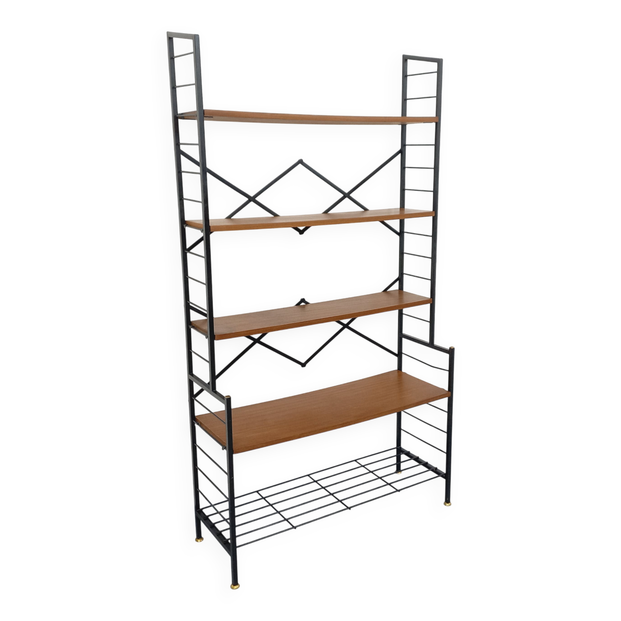 Vintage Italian bookshelf in teak and metal from the 1960s.