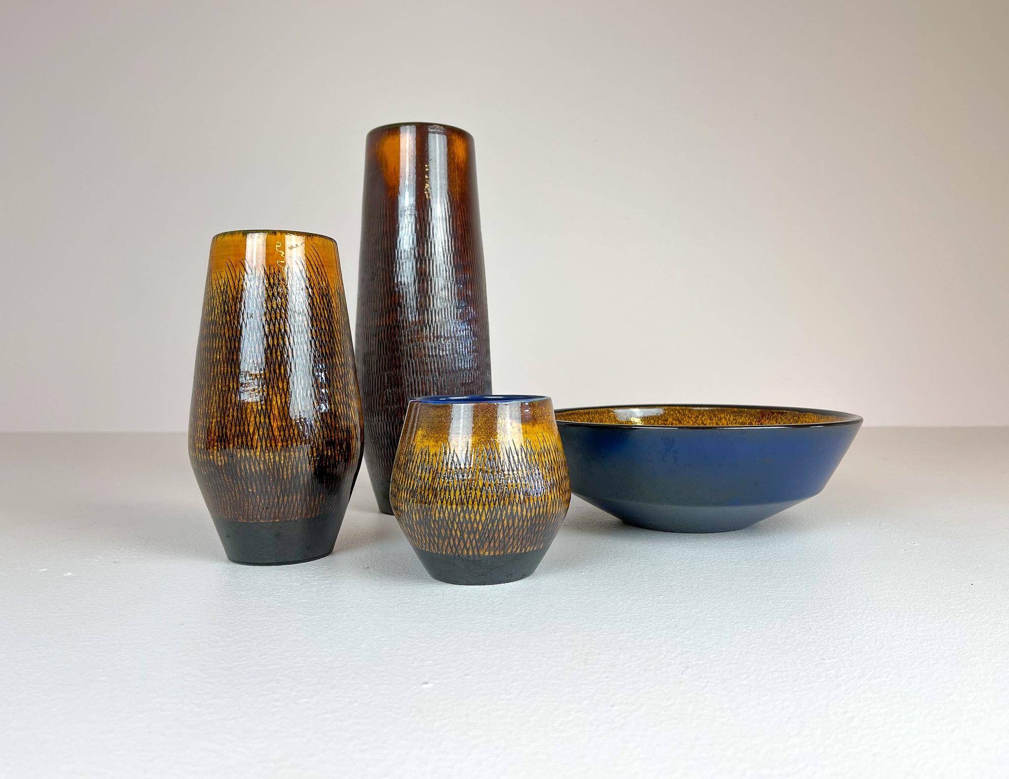 Mid-century modern set of 4 ceramic vases by Upsala-Ekeby "Fiamma" Sweden, 1960s.