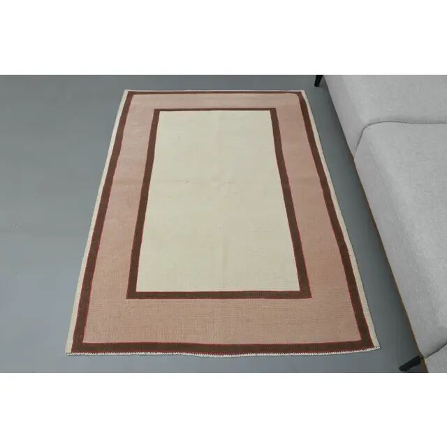 1970s vintage Turkish handmade wool & cotton beige area rug