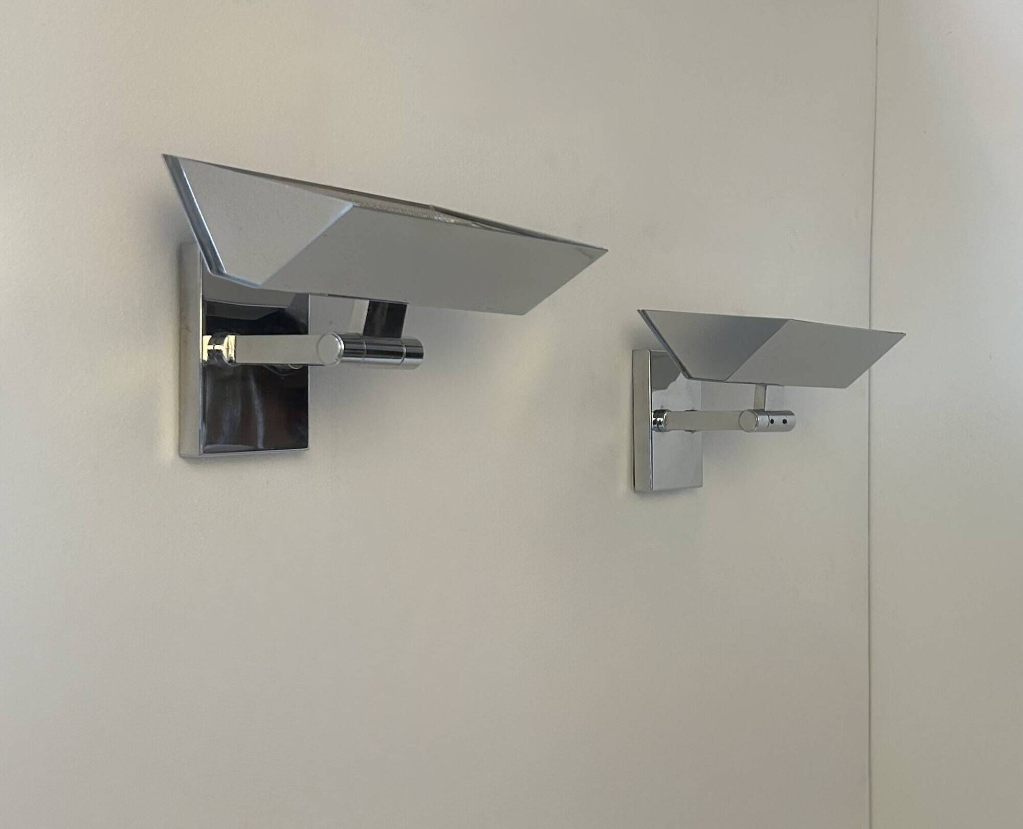 Pair of vintage adjustable wall lights, chrome-plated metal, France, 1970