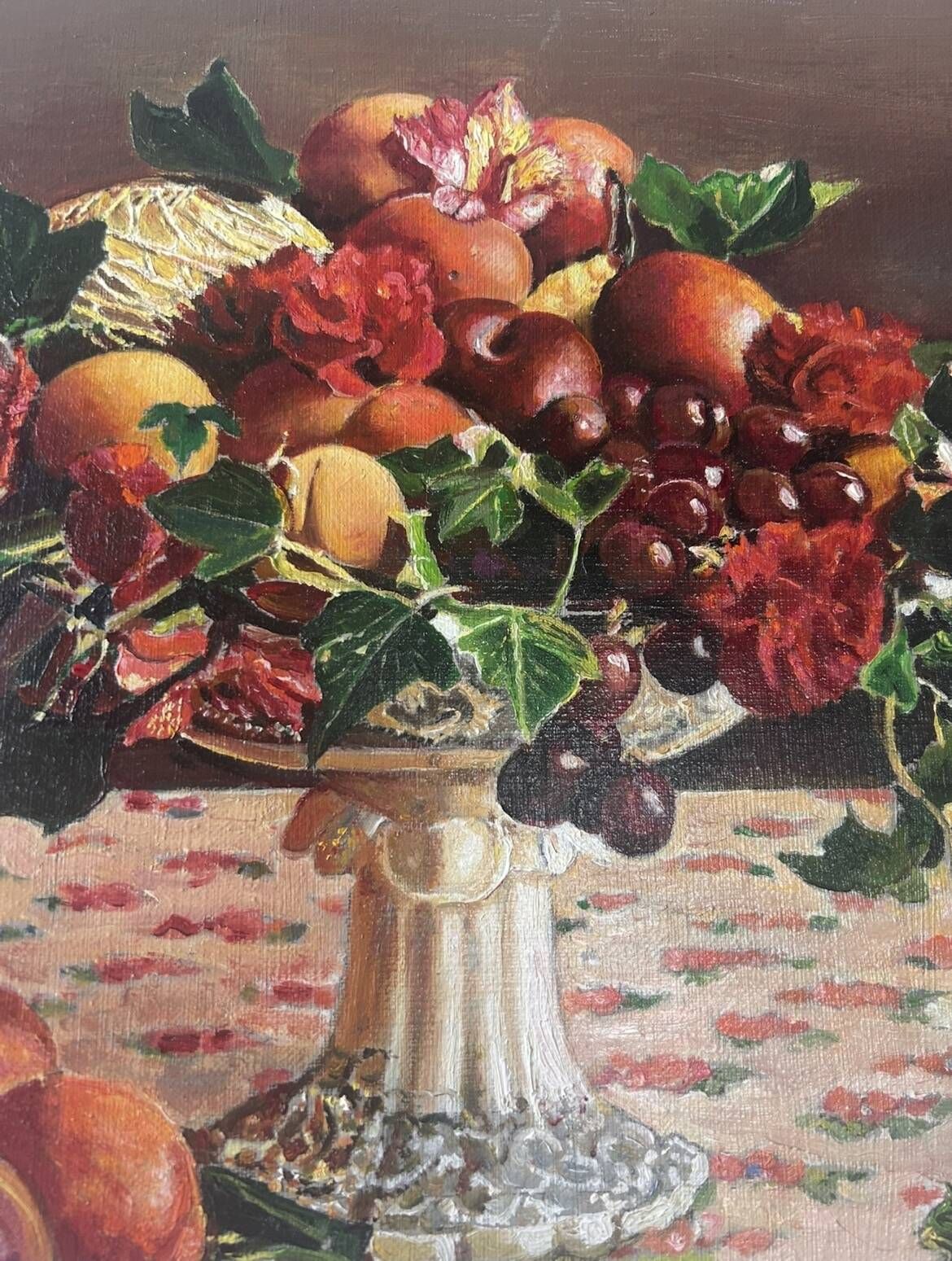 Still life with fruits and flowers – oil painting on canvas from the 20th century, a caress for the eyes.