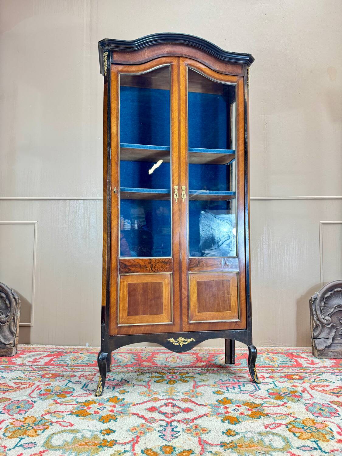 19th Century Transition Style Marquetry and Blackened Wood Display Cabinet