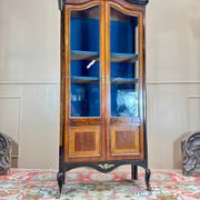 19th Century Transition Style Marquetry and Blackened Wood Display Cabinet