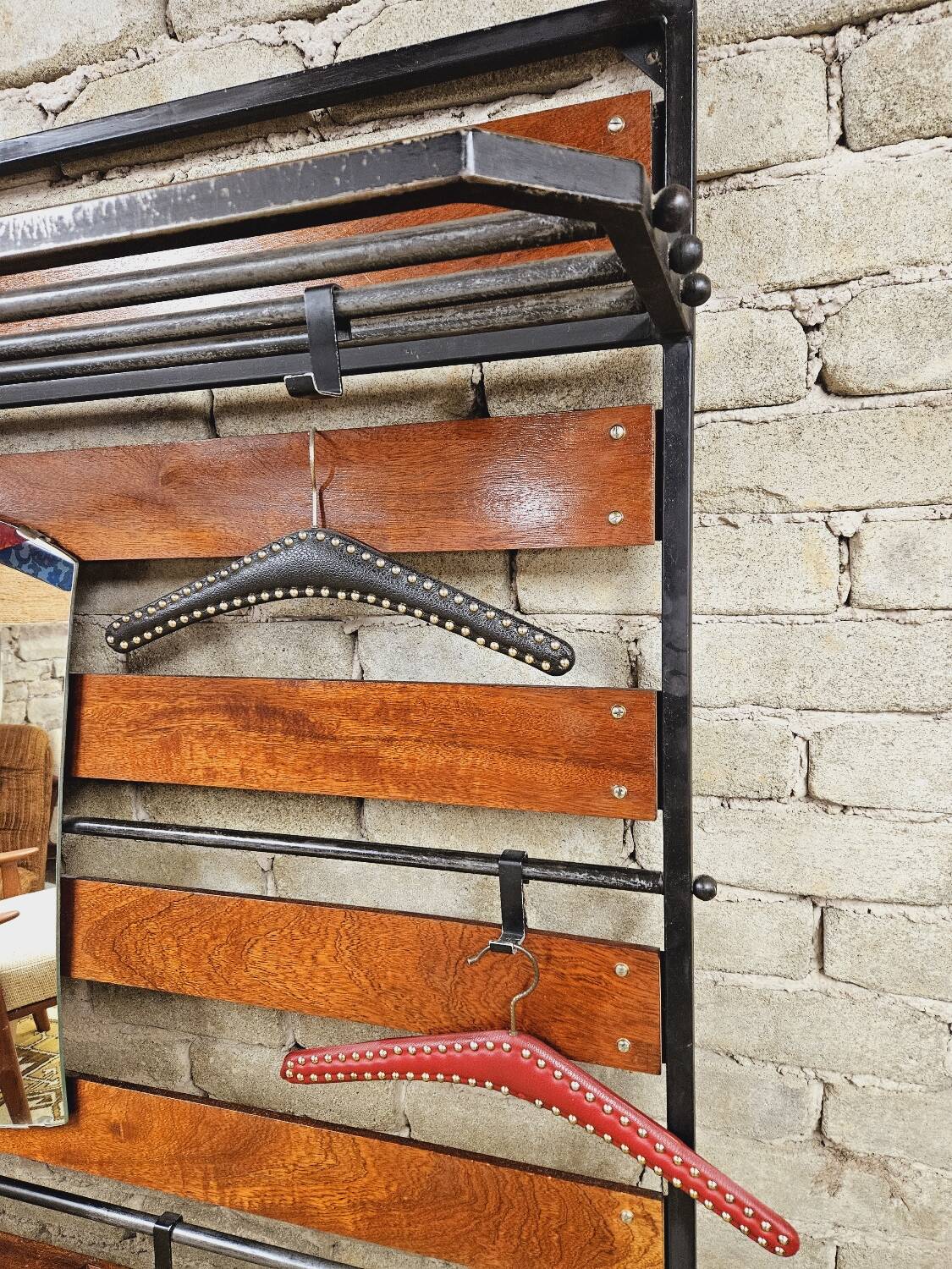 Coat rack, Scandinavian wall-mounted cloakroom in teak year 1970