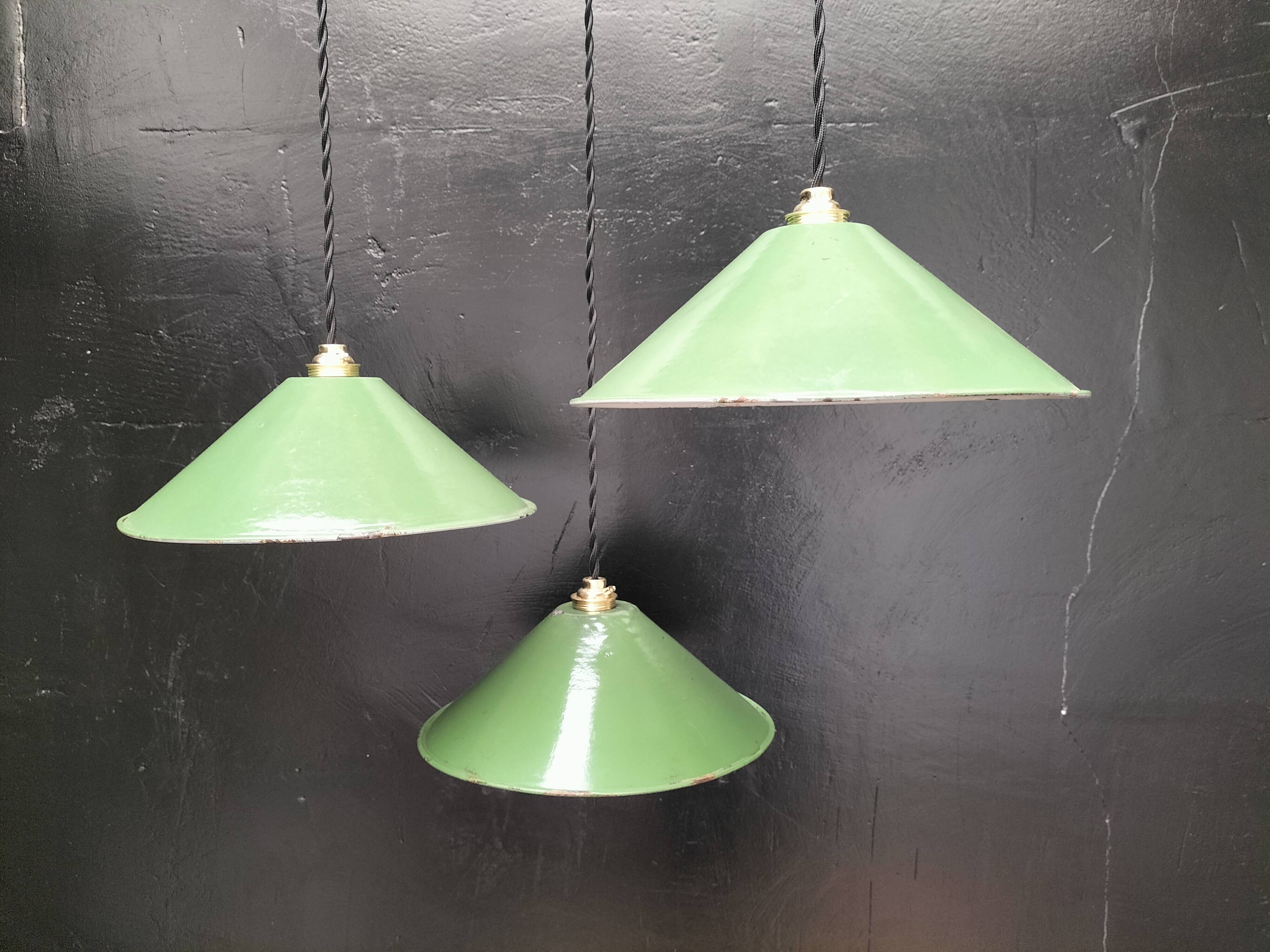 Enameled sheet metal cone pendants