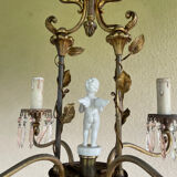 Antique bronze chandelier with porcelain angel.