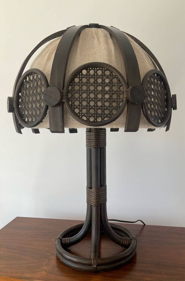 Lampe en rotin et cannage des années 60-70