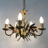 Vintage chandelier in painted metal decorated with flowers and foliage with 5 lights. 80s 90s
