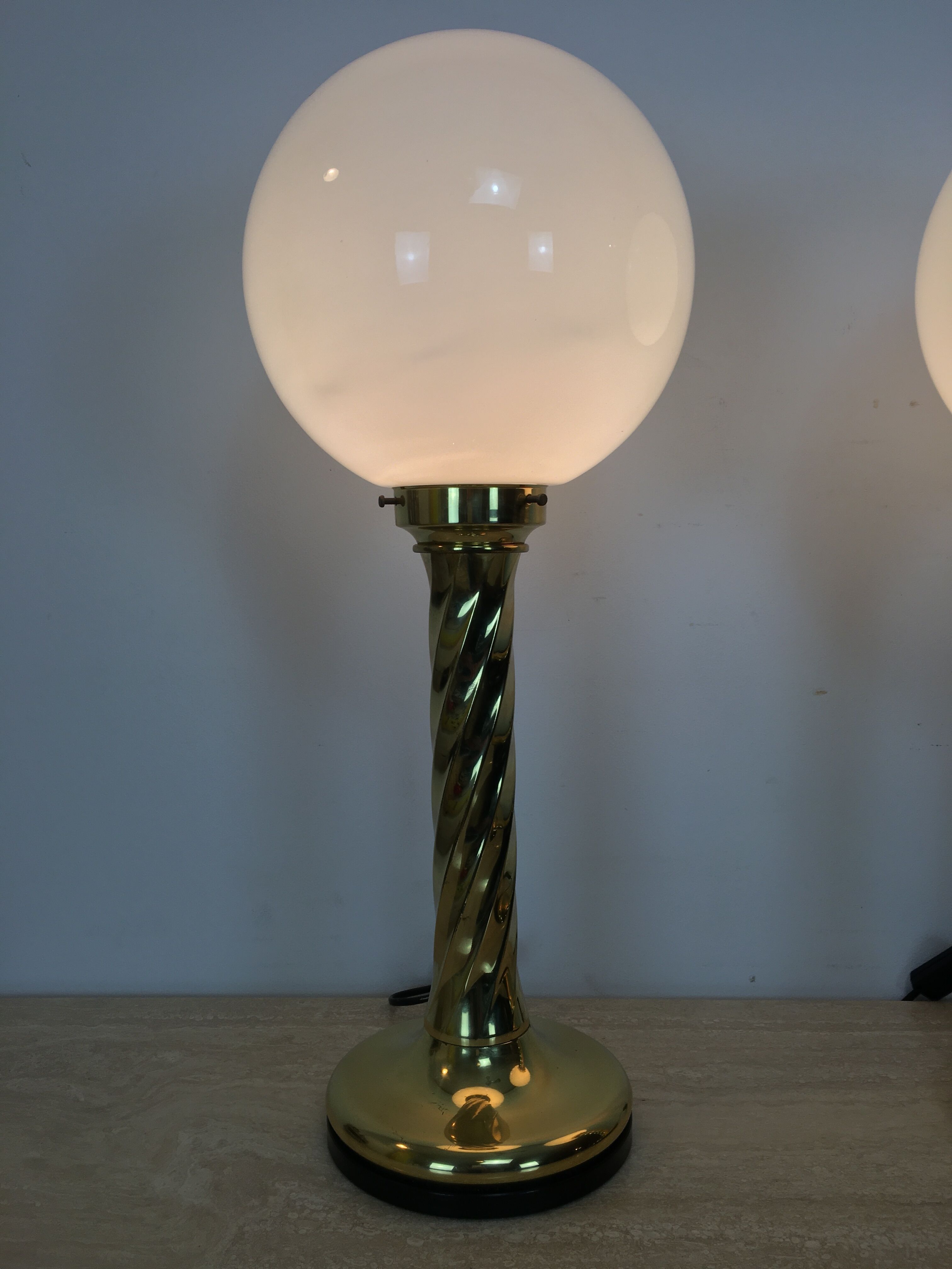 Pair of gilded column lamps Hollywood Regency style