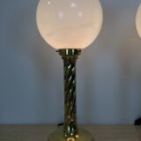 Pair of gilded column lamps Hollywood Regency style