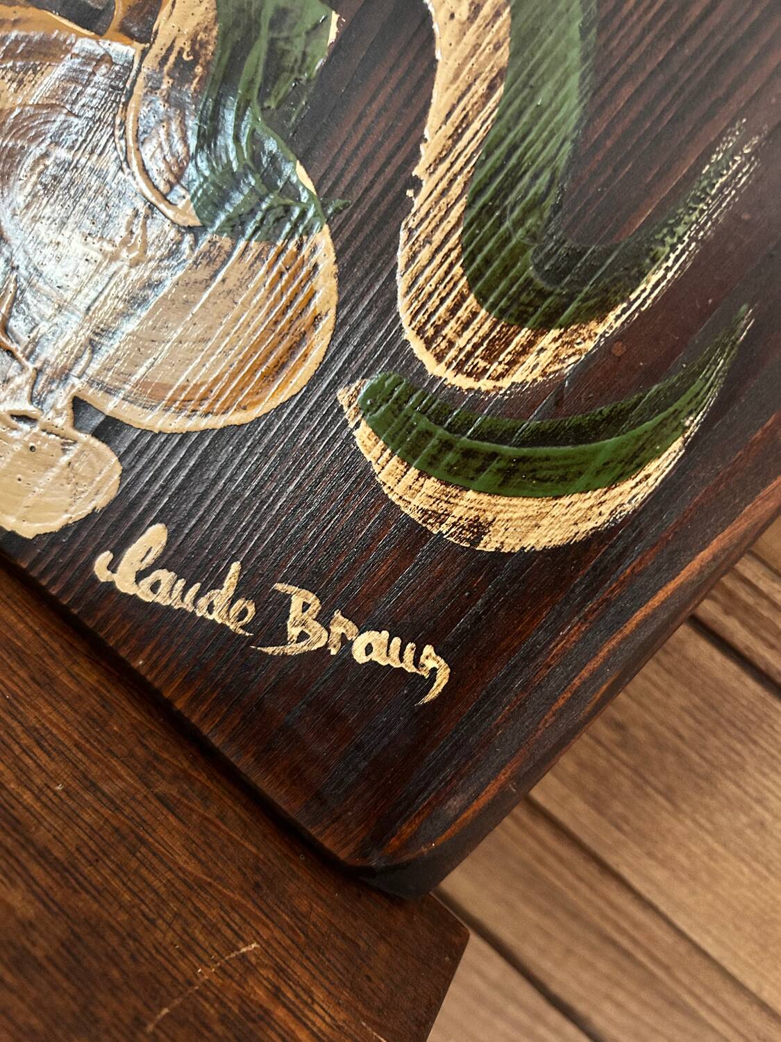 Wood painting signed, origin Alsace.