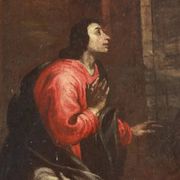 Painting of Daniel in the lion's den, oil on canvas, 17th century.