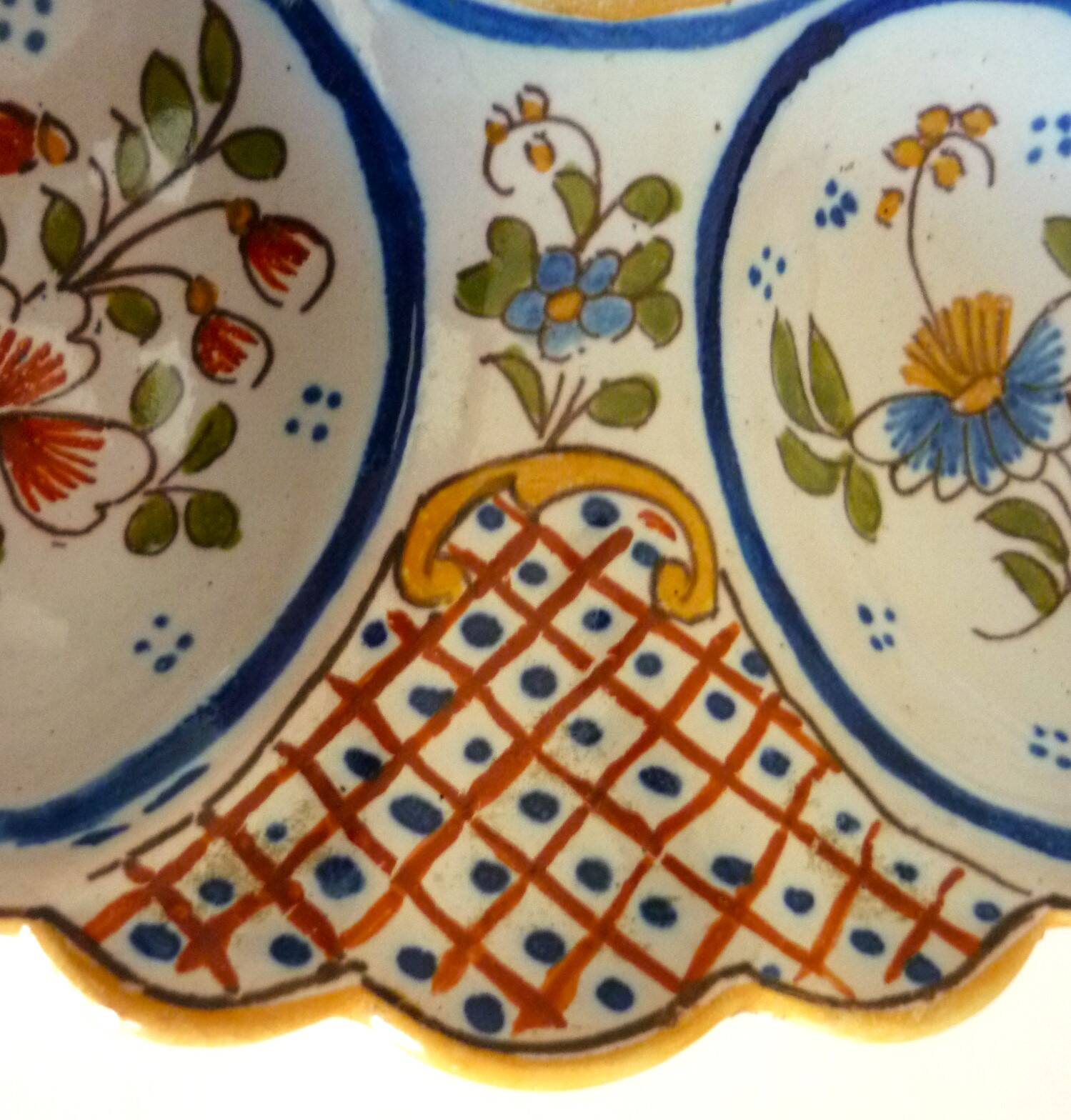 Dish, egg server in hand-painted earthenware, signed Geo Martel