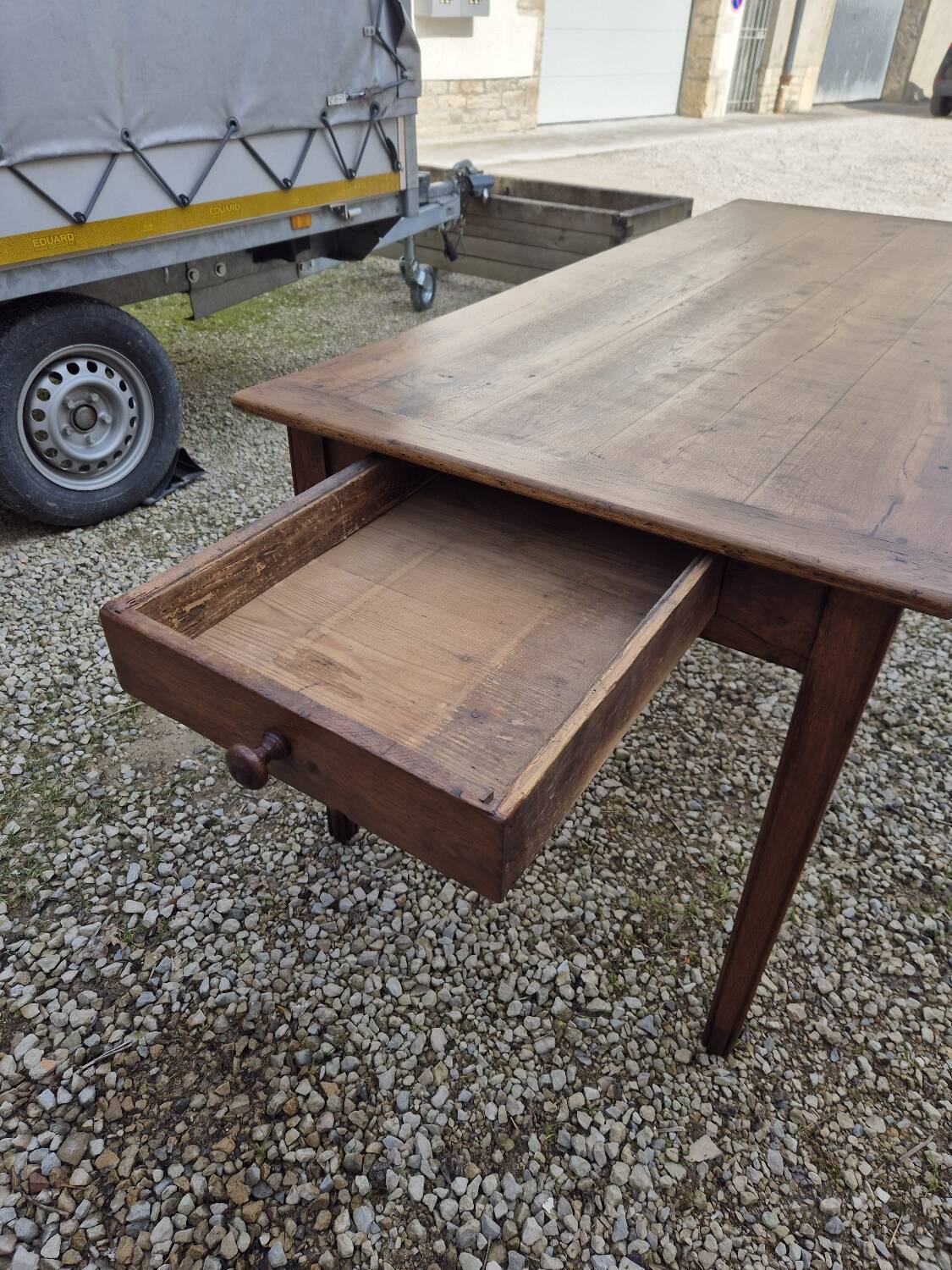 Antique rustic farmhouse table in solid oak, 19th century