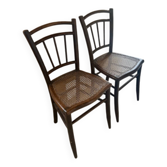 Paire de chaises bistrot en cannage