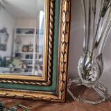 Gold and fir green beveled mirror, Louis XVI/Regency style, 1970