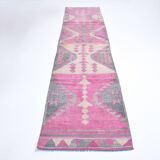 Pink Handmade Runner Rug, 82x336Cm
