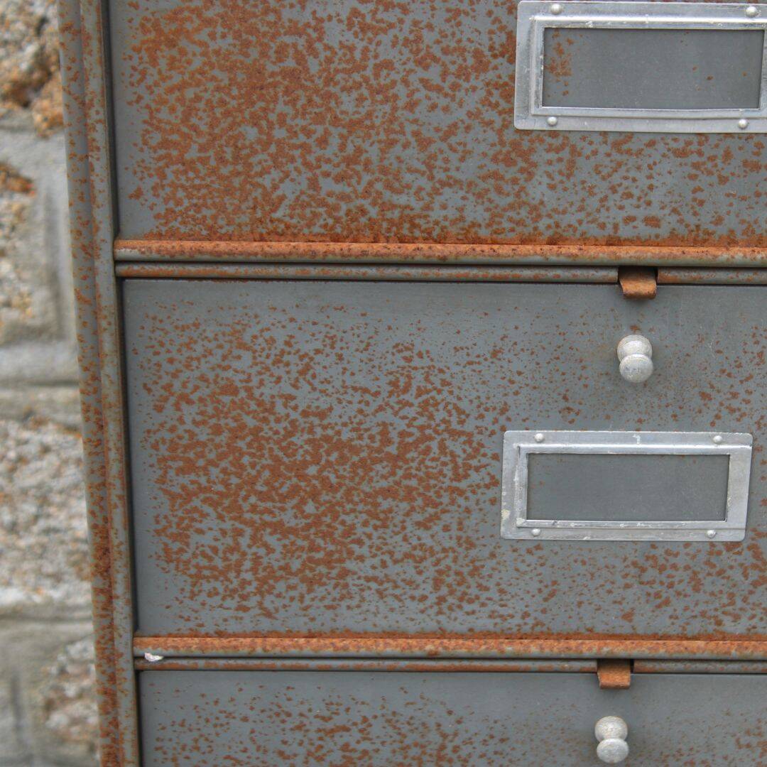 Patinated metal industrial filing cabinet – roneo