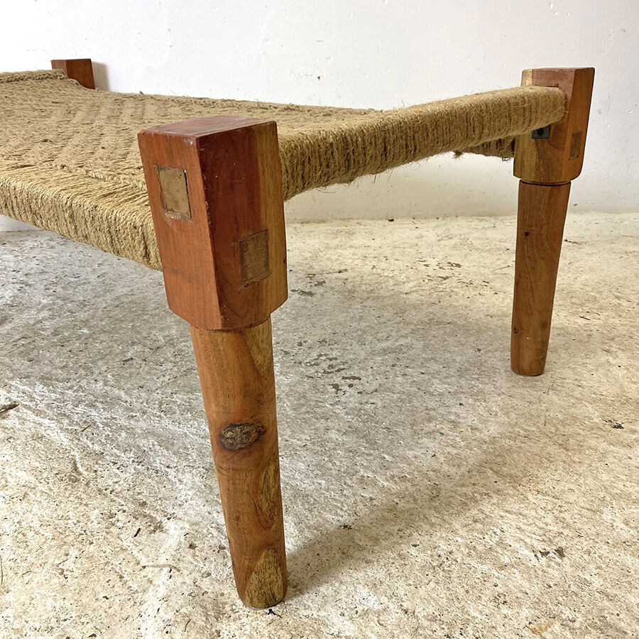Charpoy Indian bench in braided rope