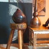 Tabouret d'appoint tripode bois massif Art-populaire vintage
