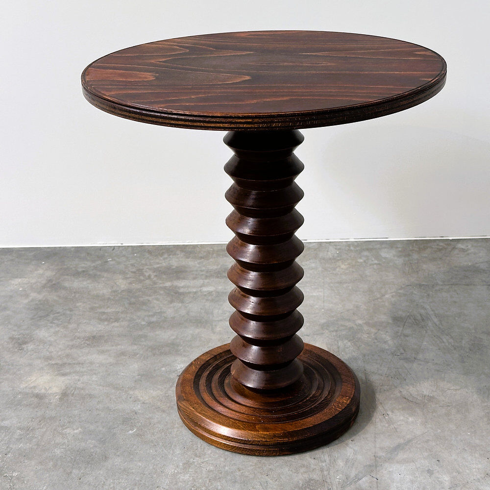 French sculptural turned oak pedestal side table, 1960s