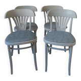Set of 4 vintage bistro chairs enhanced in pearl grey.