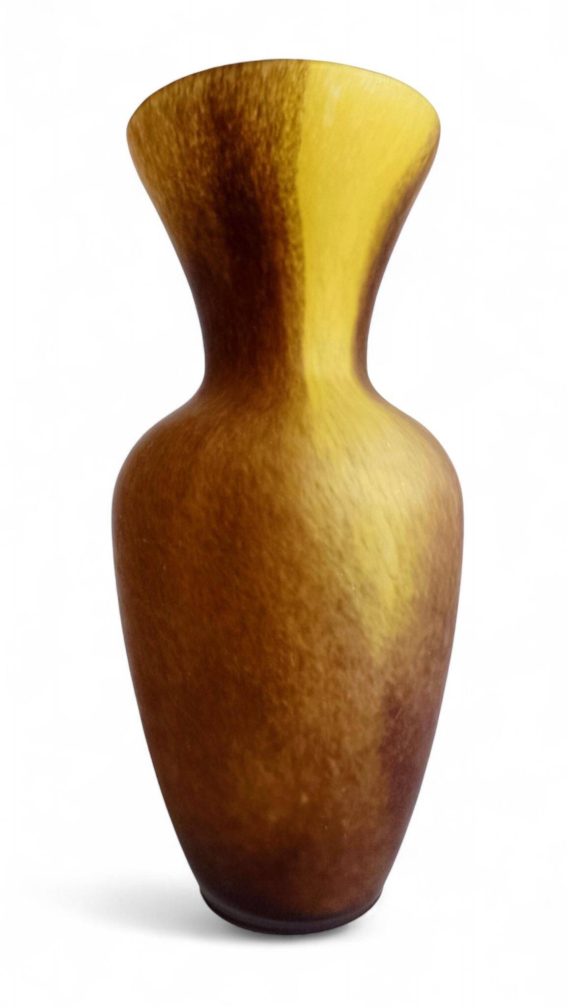 1950s French Mid-Century Modern Acid-Etched Glass Vase, Art Deco Style