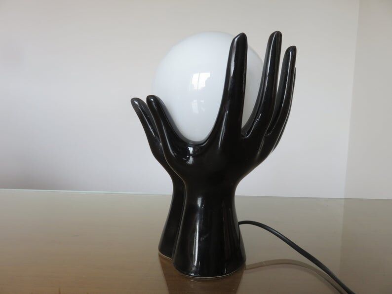 Black ceramic lamp in the shape of hands 70s