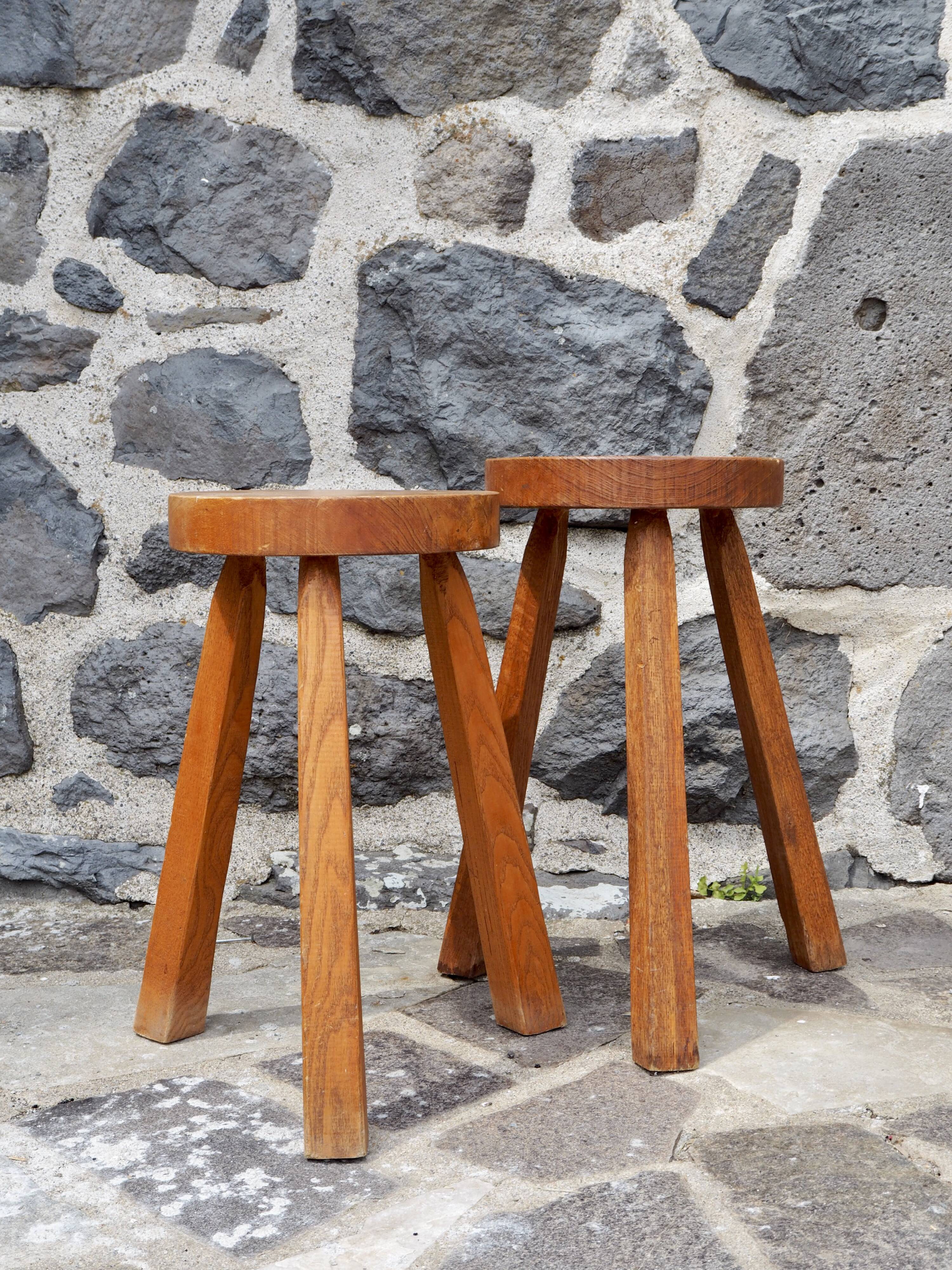 Pair of solid wood tripod stools