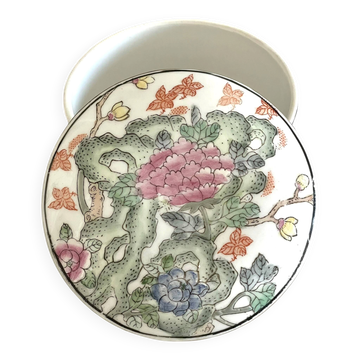 Vintage Chinese Porcelain Trinket Box H.F.P. Macau Famille Rose 1970s