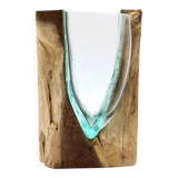 Molton Glass V-shaped Art Vase on Wood