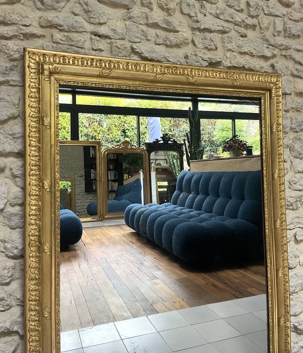 Fireplace mirror 127/101.5cm gilded with gold leaf, mercury glass, fireplace trumeau.