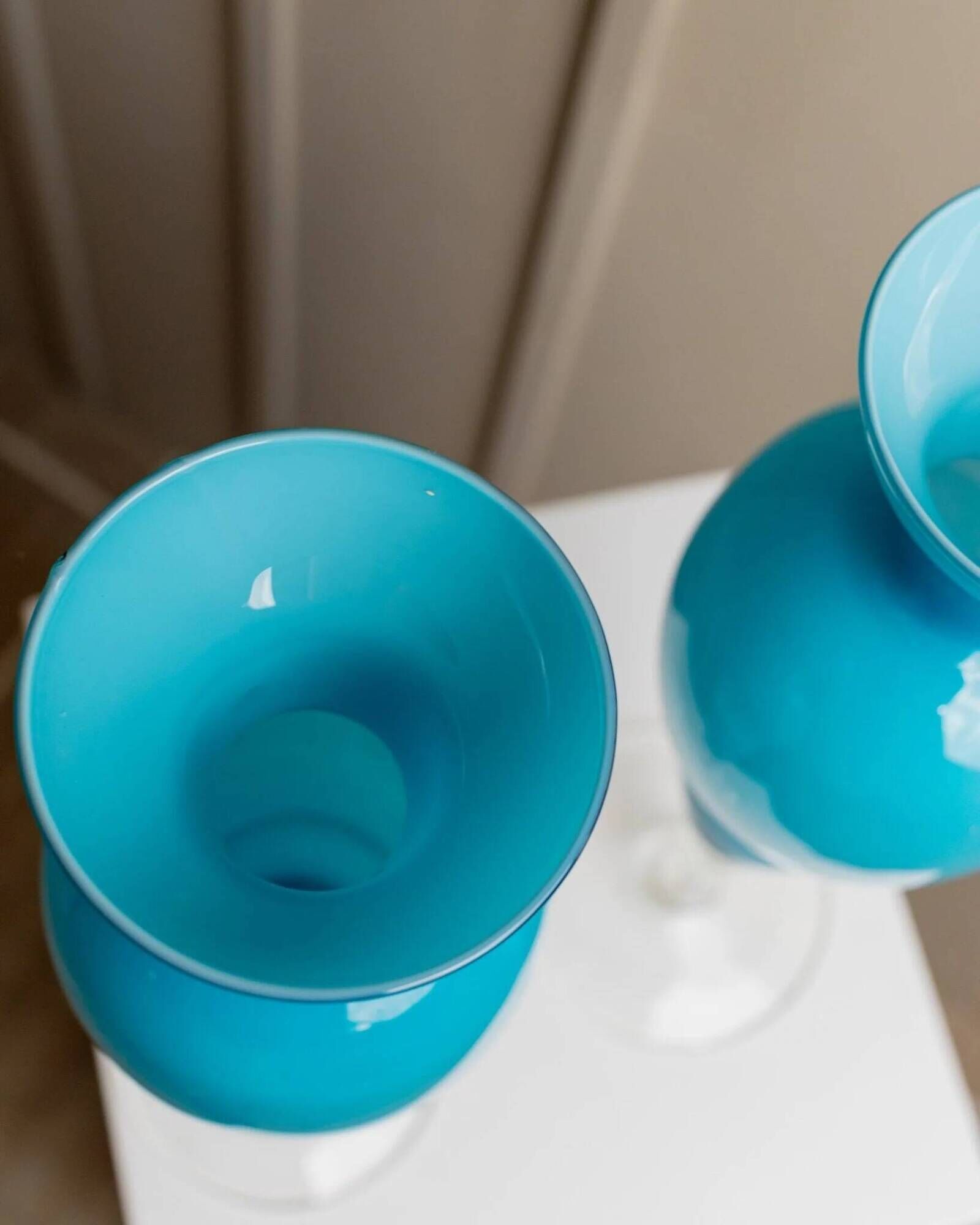 Azure Blue Murano Glass Vase XL, Fluted Beaded Silhouette, 1960s Hollywood Regency