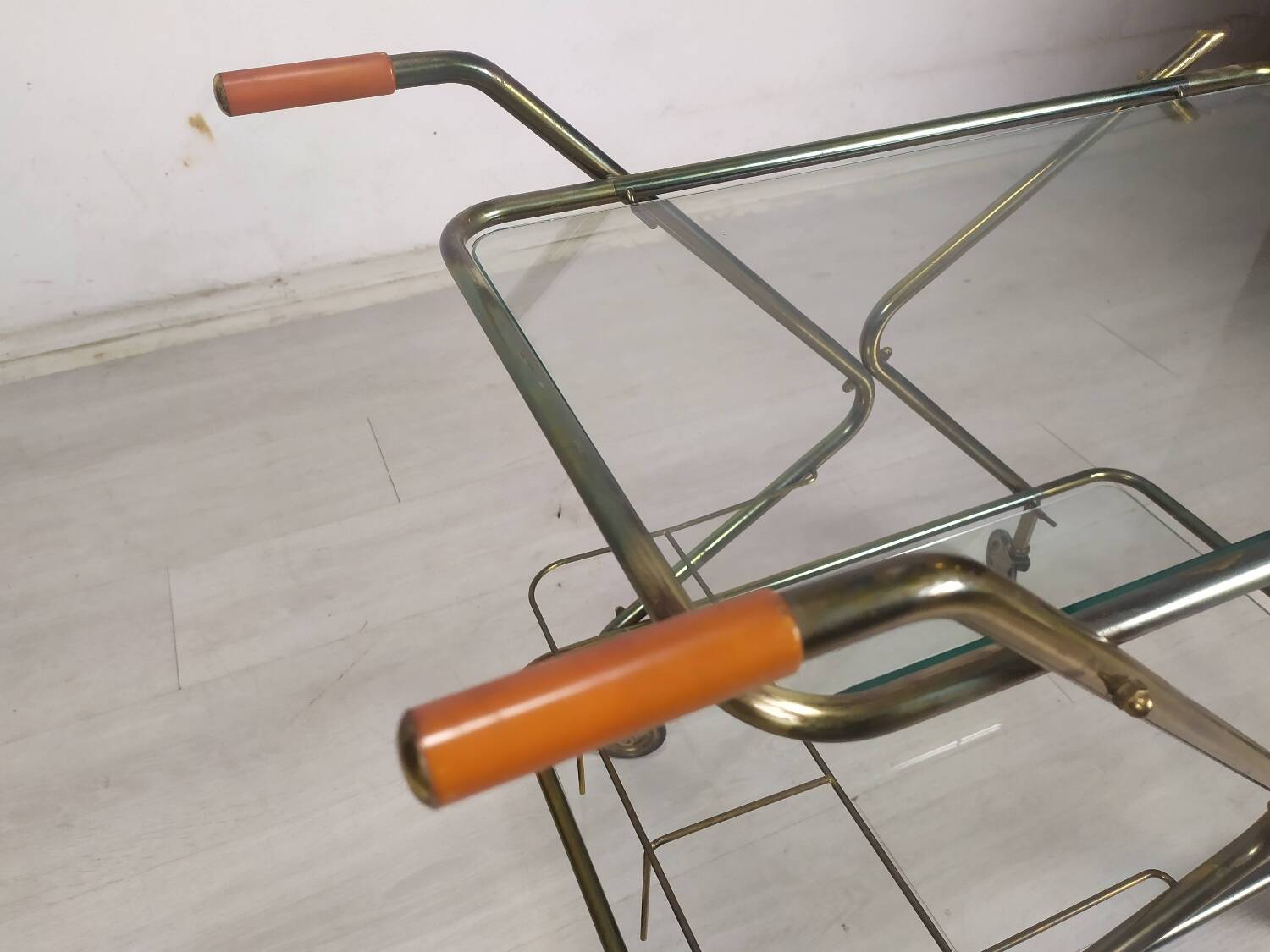 Vintage brass rolling cart