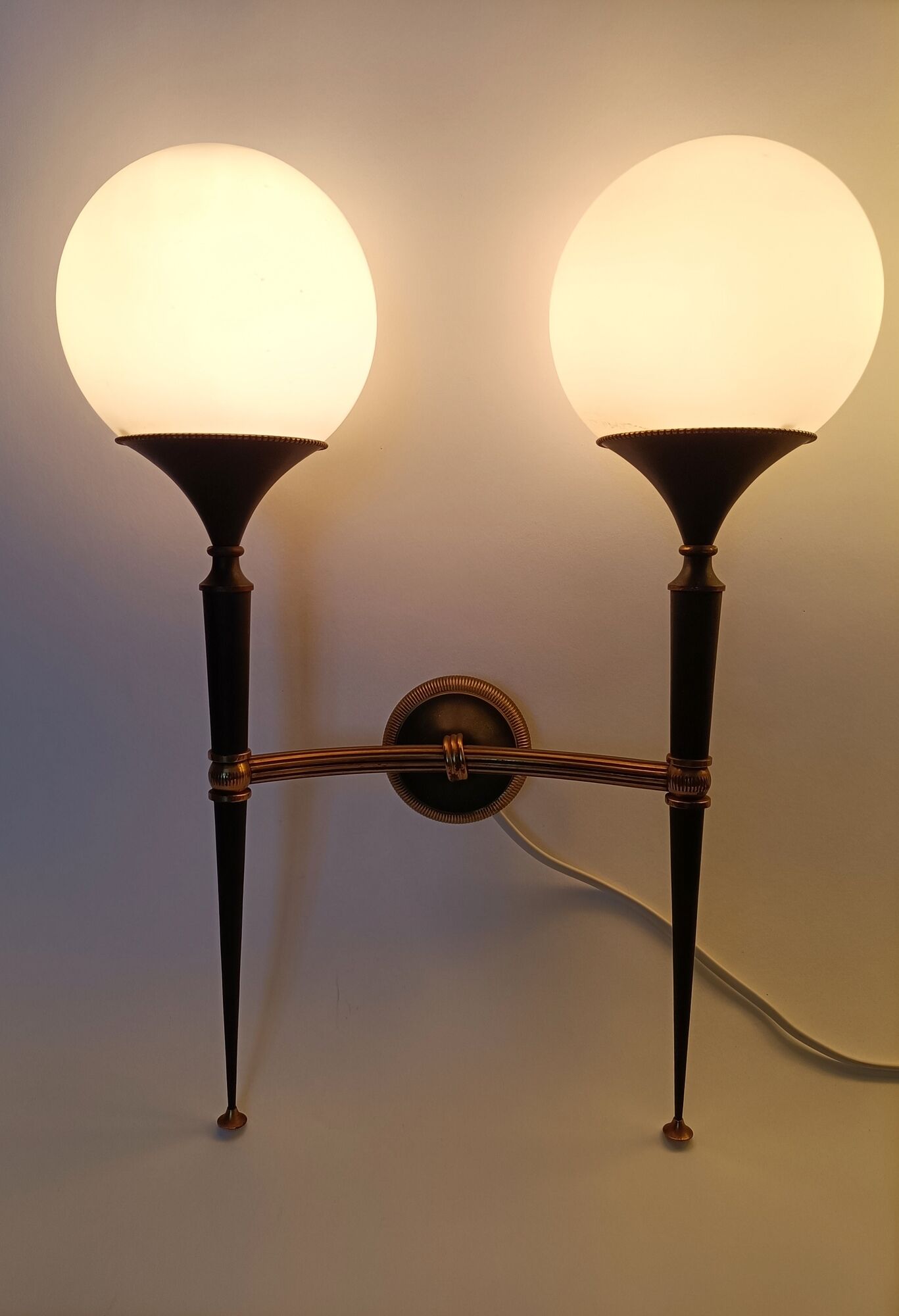 Pair of gold and lay sconces Arlus 1960