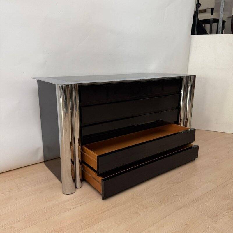 Commode laquée noire en chrome par A. Mosca pour Cinova, Italie, 1969