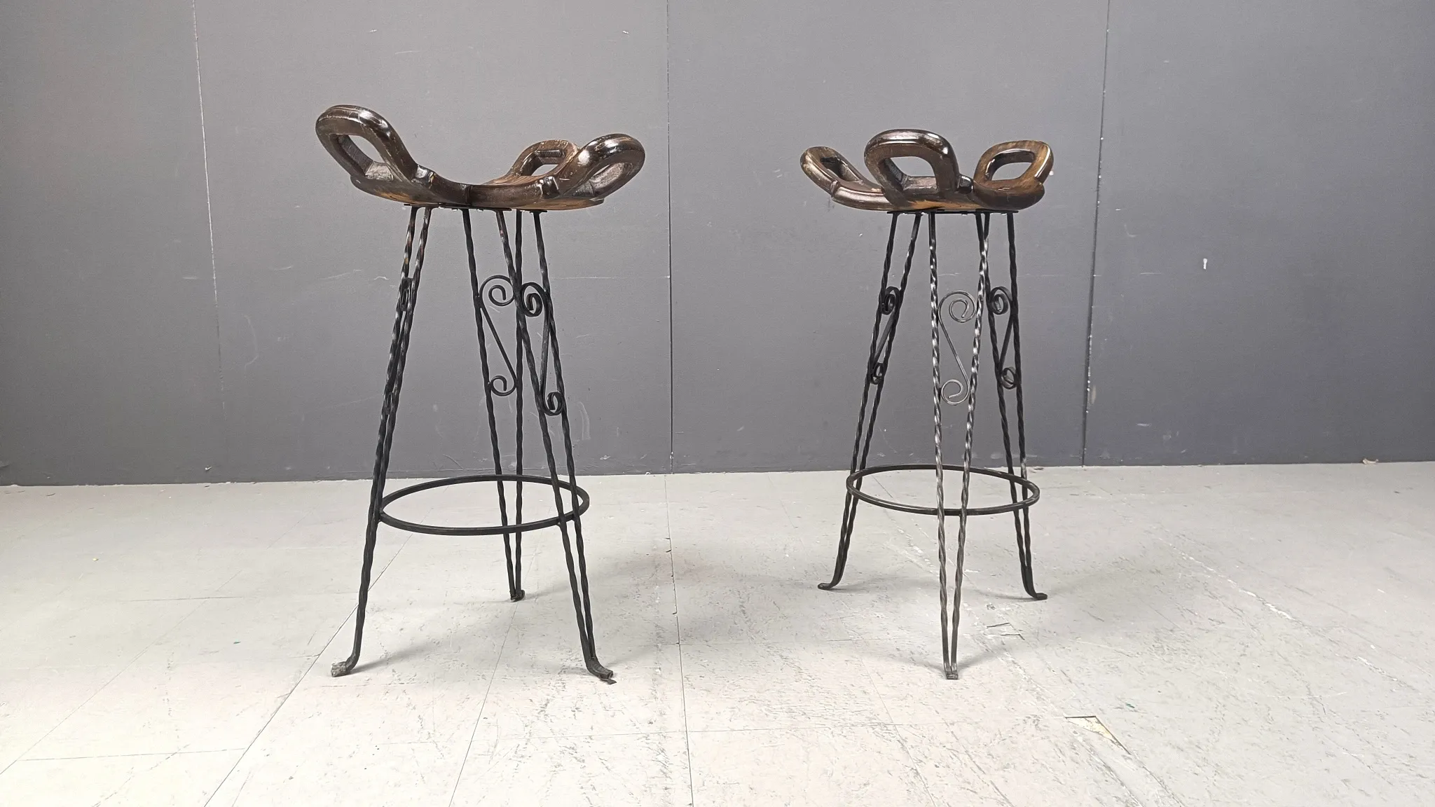 Vintage Spanish wrought iron bar stools, 1960s - set of 6