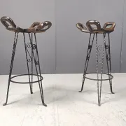 Vintage Spanish wrought iron bar stools, 1960s - set of 6