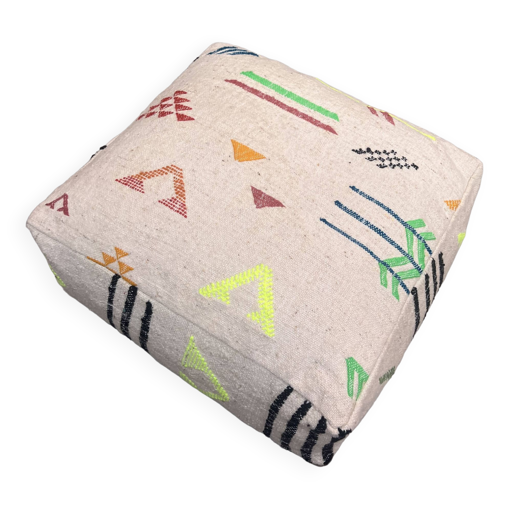 Moroccan Berber Kilim Pouf - 100% Wool and Cotton - Handwoven Floor Cushion